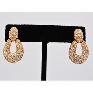 Swarovski Vintage Crystal Earrings Door Knockers Gold Swan Signed 1990s BinAZ